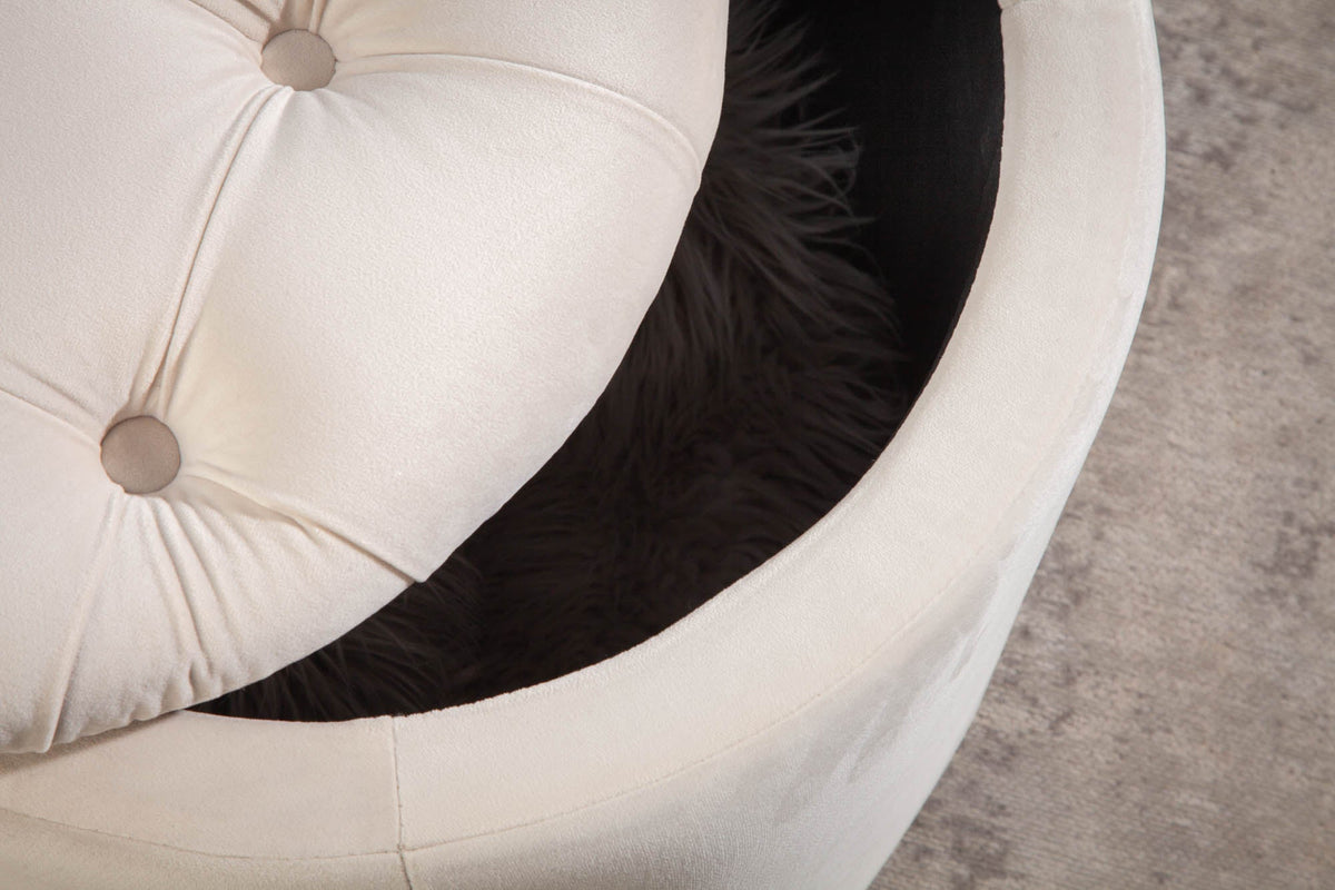 Élégant tabouret MODERN BAROCK 50cm champagne beige velours panier de rangement