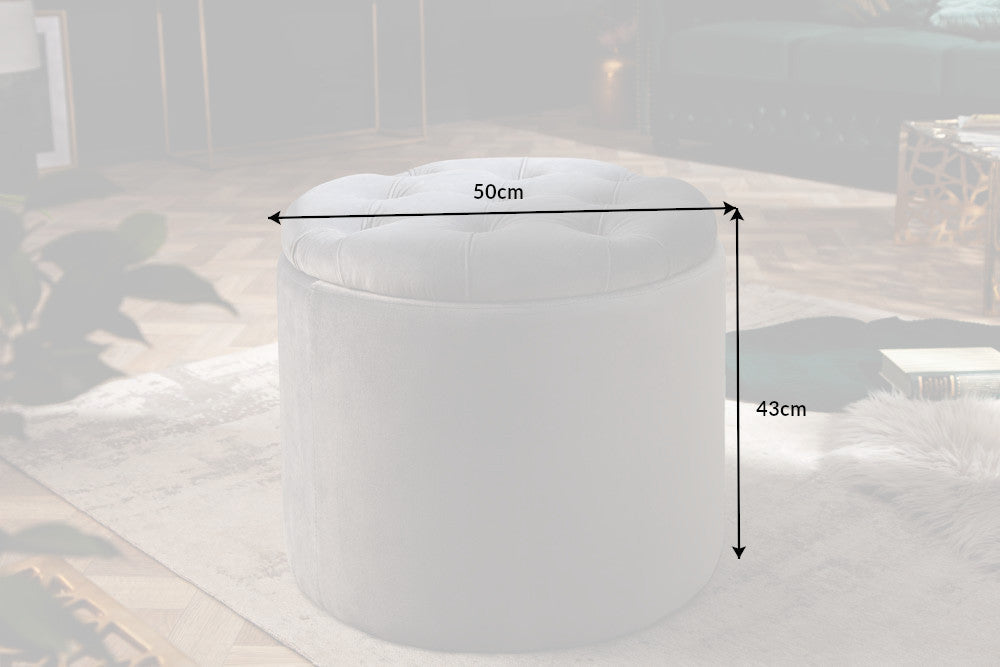 Élégant tabouret MODERN BAROCK 50cm gris argenté velours panier de rangement