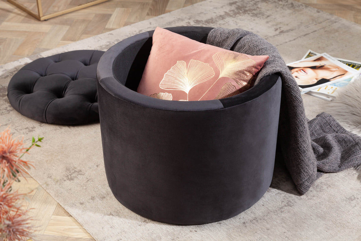 Élégant tabouret MODERN BAROCK 50cm noir velours coffre de rangement
