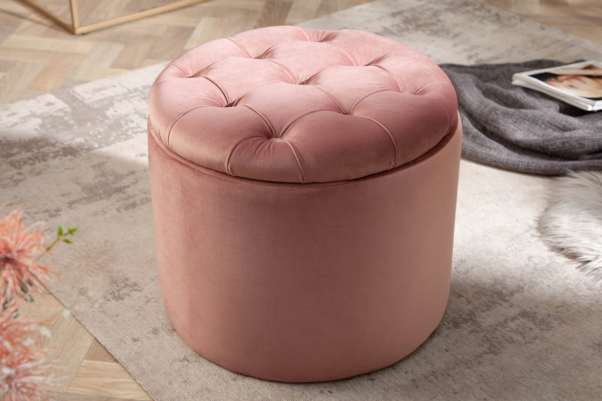 Élégant tabouret MODERN BAROCK 50cm rose ancien velours panier de rangement