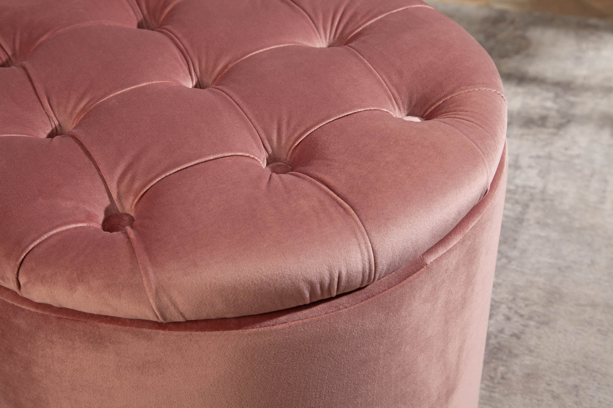 Élégant tabouret MODERN BAROCK 50cm rose ancien velours panier de rangement