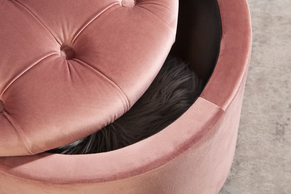 Élégant tabouret MODERN BAROCK 50cm rose ancien velours panier de rangement
