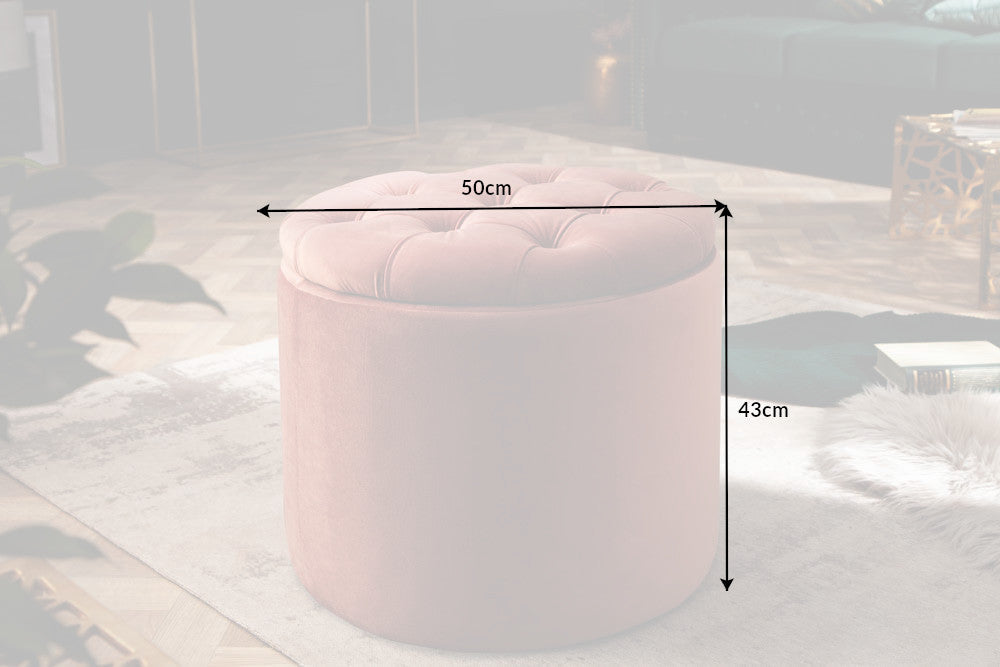 Élégant tabouret MODERN BAROCK 50cm rose ancien velours panier de rangement