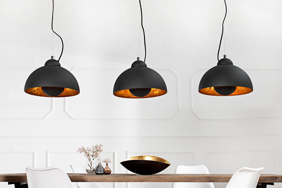 Elegante Hängelampe STUDIO 3 110cm schwarz Blattgold-Optik drei Schirme