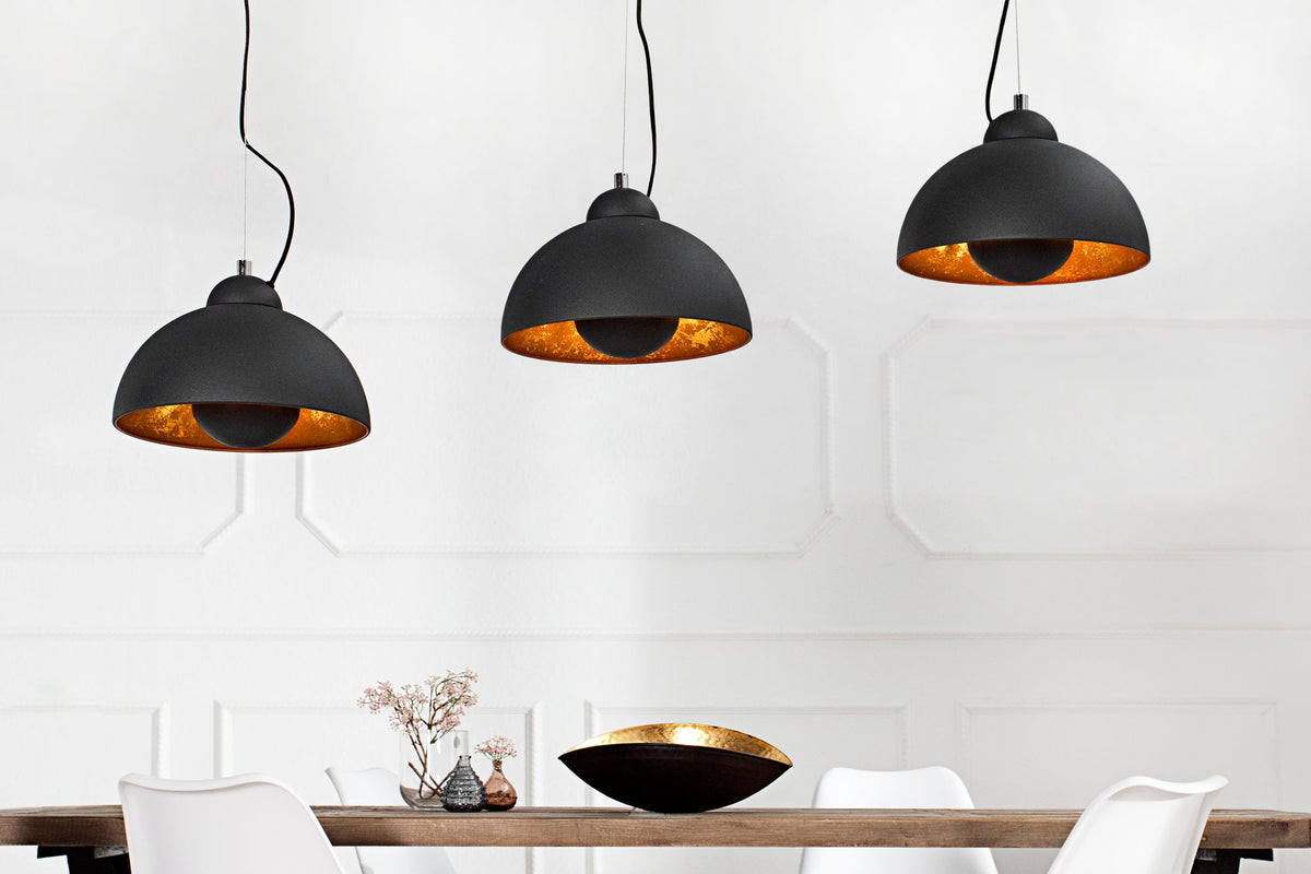 Elegante Hängelampe STUDIO 3 110cm schwarz Blattgold-Optik drei Schirme