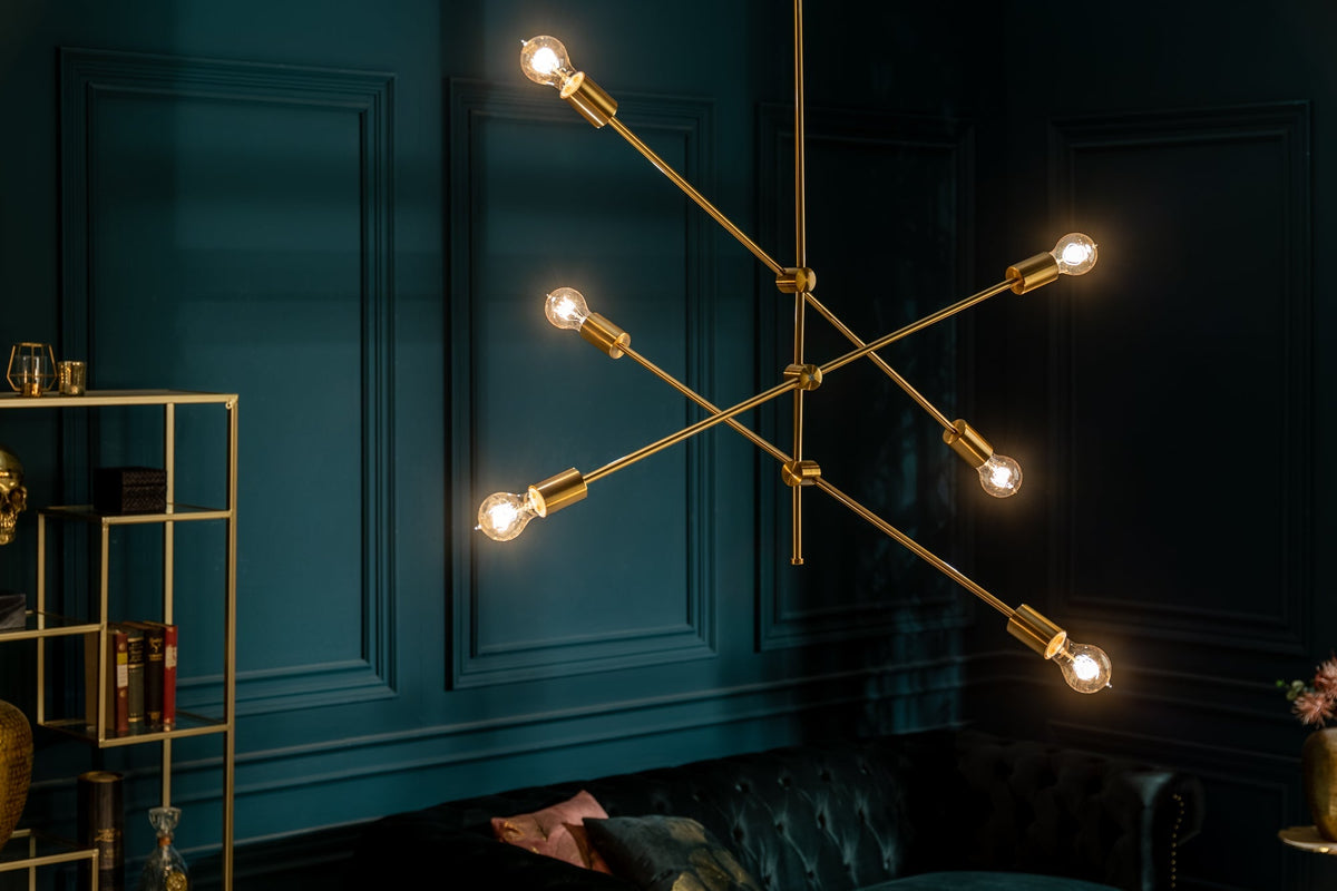 Elegante Hängelampe VARIATION 128cm gold mit sechs schwenkbaren Leuchten