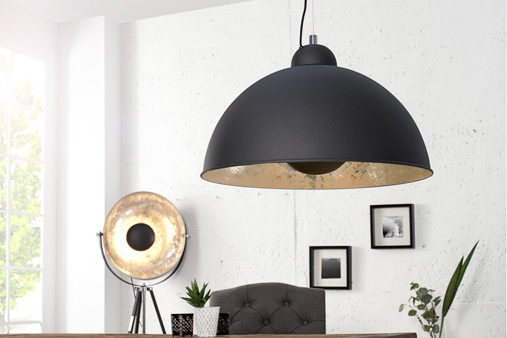 Elégante lampe à suspendre STUDIO 55cm noir aspect feuille d'argent Lampe à suspendre