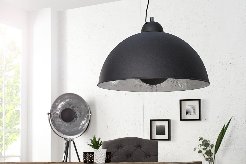 Elégante lampe à suspendre STUDIO 55cm noir aspect feuille d'argent Lampe à suspendre