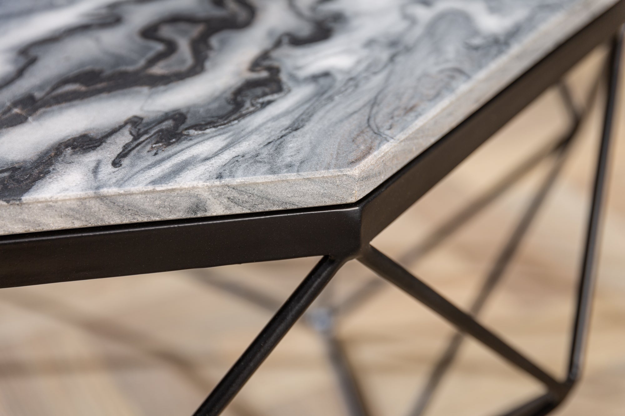 Elégante table basse DIAMOND 70cm gris noir avec plateau en marbre