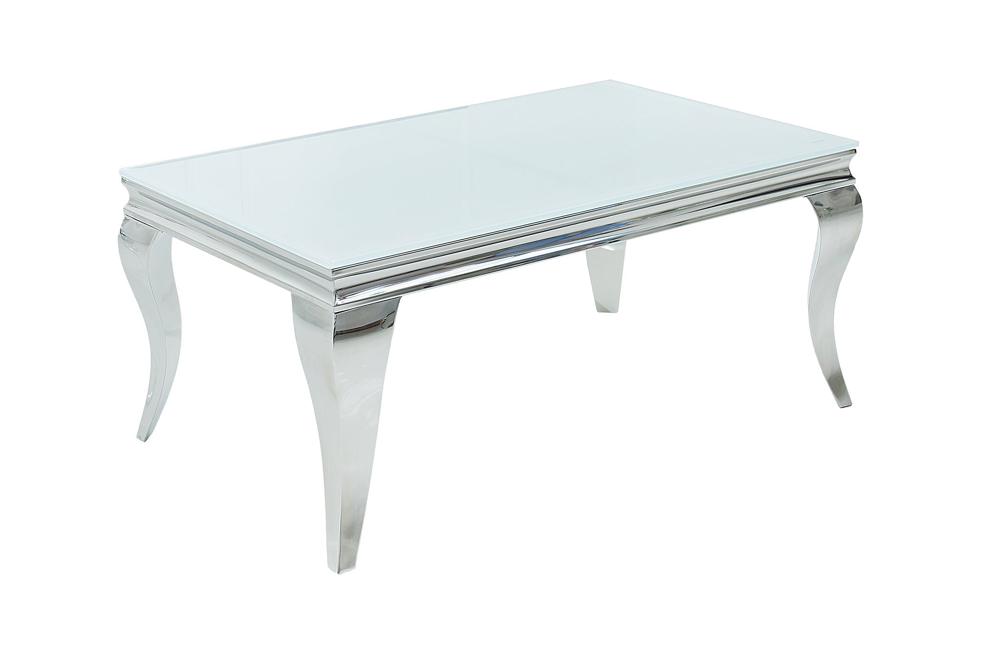 Élégante table basse MODERN BAROQUE 100cm argent avec verre opale blanc