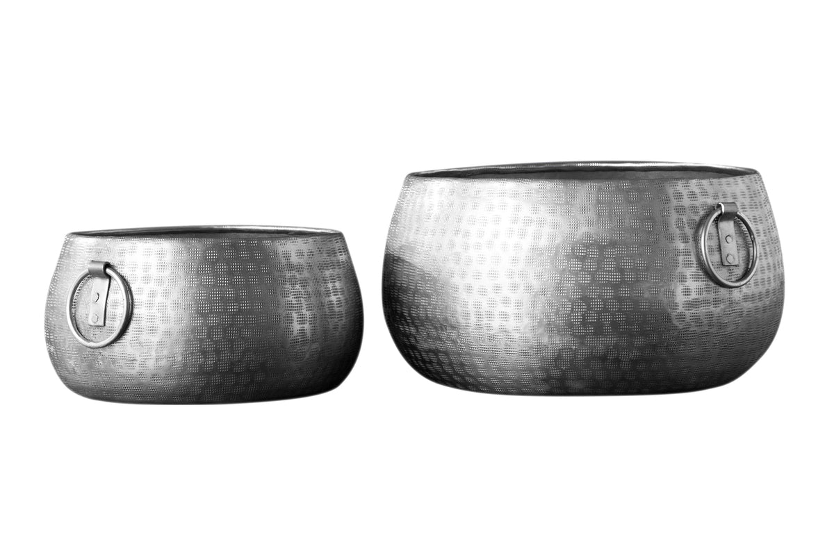 Ensemble de 2 bols fabriqués à la main Pot de fleur en argent ORIENT au design martelé