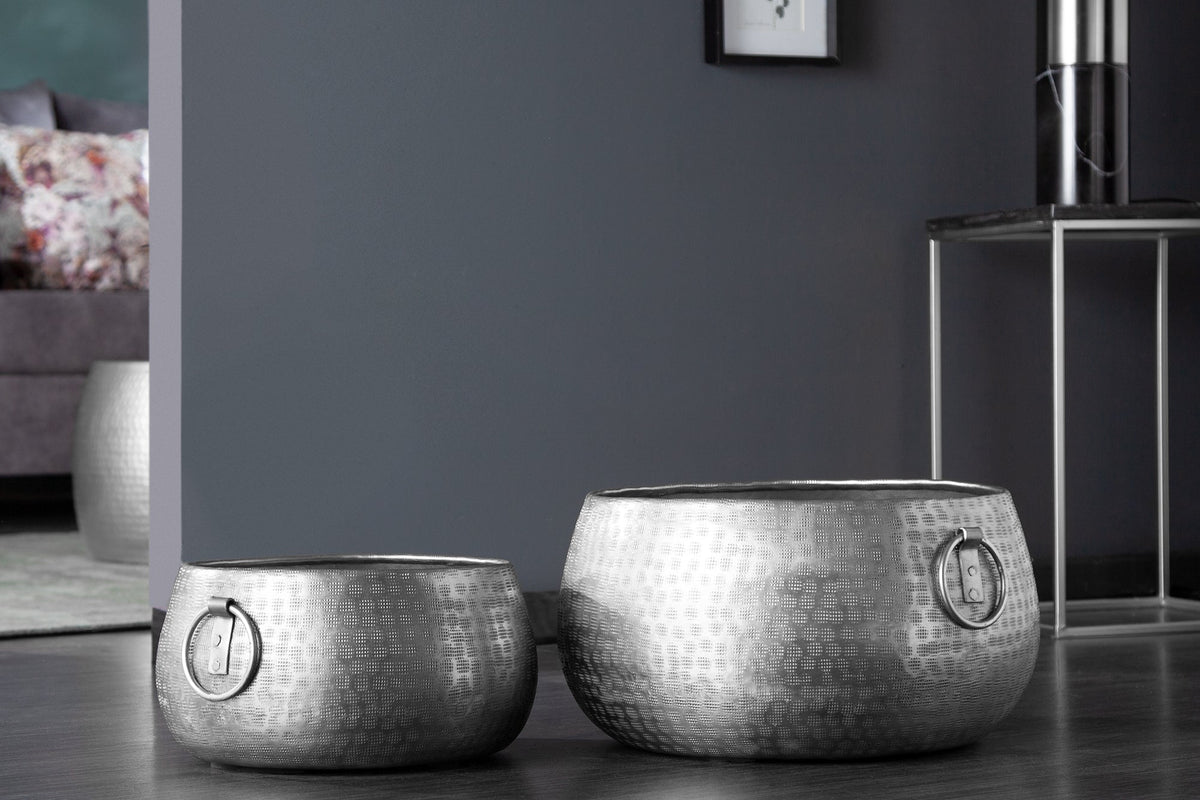 Ensemble de 2 bols fabriqués à la main Pot de fleur en argent ORIENT au design martelé
