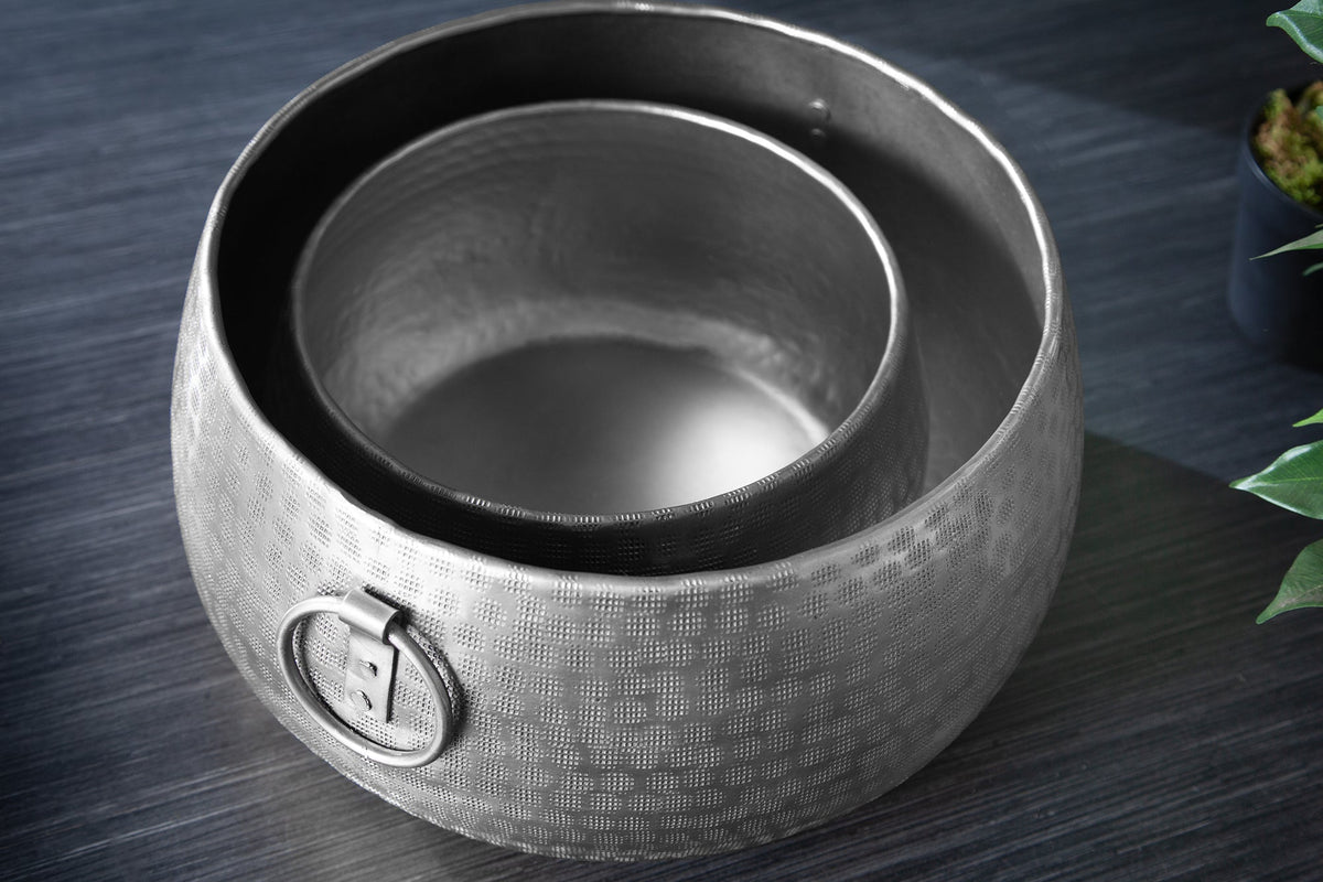 Ensemble de 2 bols fabriqués à la main Pot de fleur en argent ORIENT au design martelé