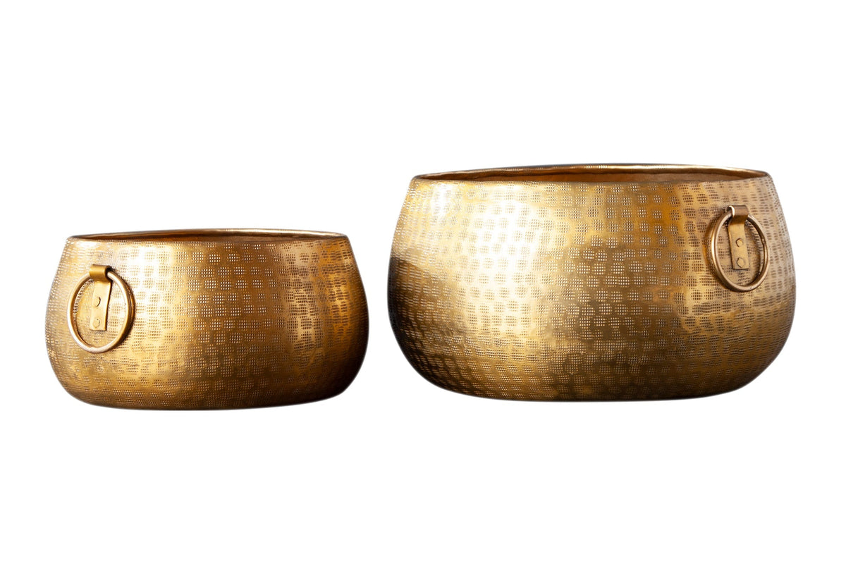 Ensemble de 2 bols fabriqués à la main Pot de fleur en or ORIENT au design martelé