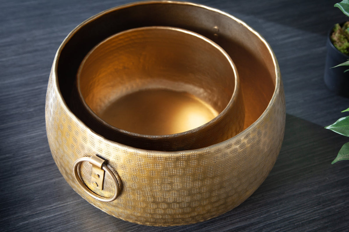 Ensemble de 2 bols fabriqués à la main Pot de fleur en or ORIENT au design martelé