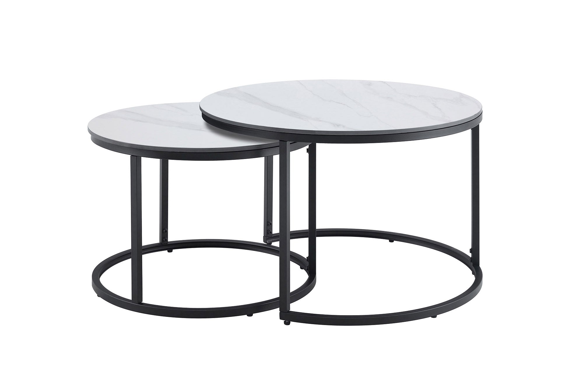 Ensemble de 2 tables basses ELEGANCE 75cm blanc céramique noir métal