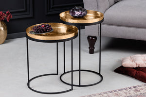 Ensemble de 2 tables d'appoint design ELEMENTS 55 cm dorées faites à la main rondes