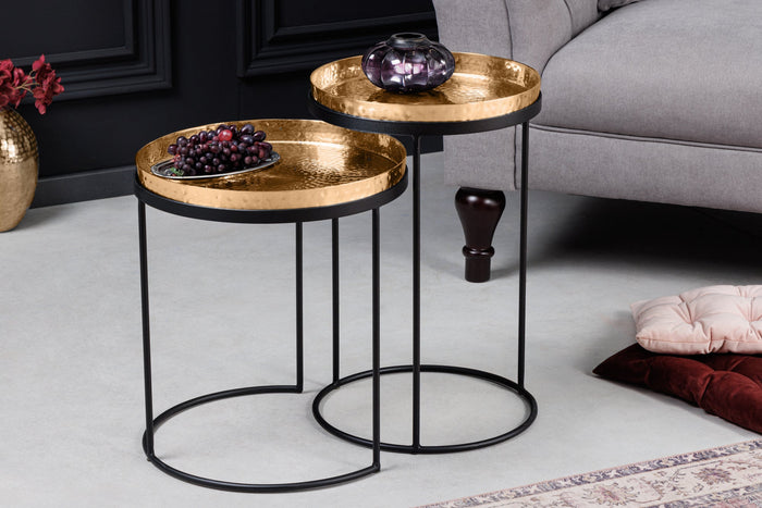Ensemble de 2 tables d'appoint design ELEMENTS 55 cm dorées faites à la main rondes