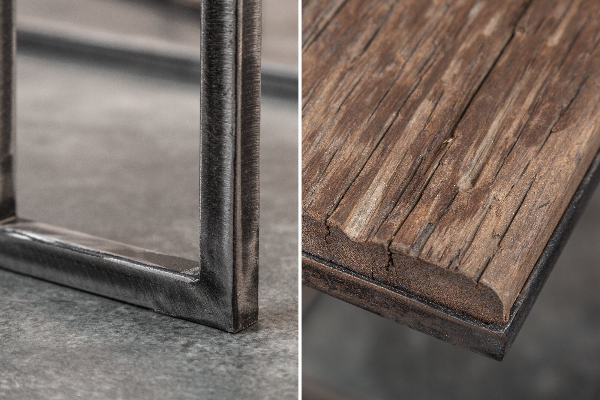 Lote de 2 mesas auxiliares industriales BARRACUDA 45 cm de madera maciza de Salholz con armazón de metal curvado