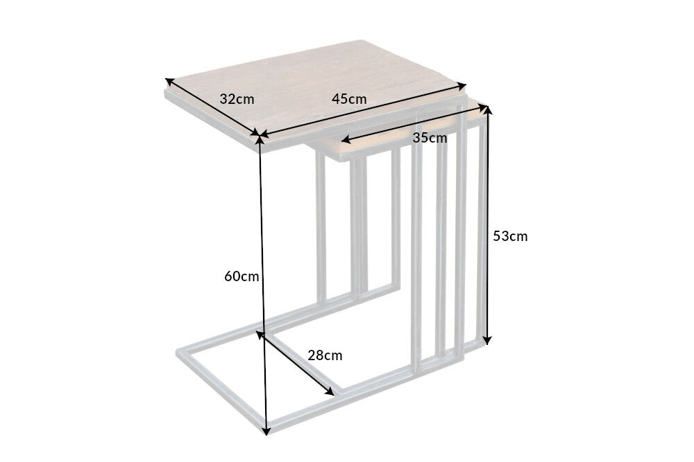 Lote de 2 mesas auxiliares industriales BARRACUDA 45 cm de madera maciza de Salholz con armazón de metal curvado