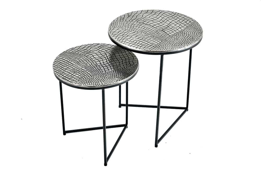 Juego de 2 ELEMENTS mesas auxiliares redondas 50cm plata antigua diseño cocodrilo hecho a mano