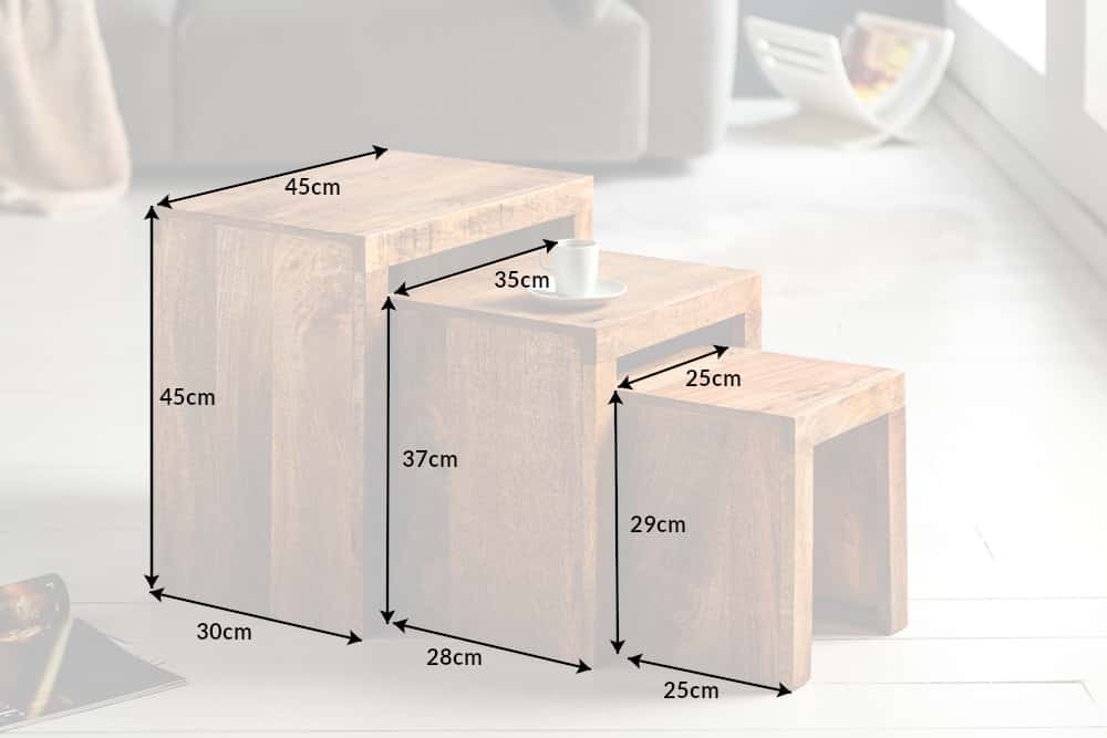 Juego de 3 mesas auxiliares MAKASSAR de 45 cm de madera maciza de mango natural