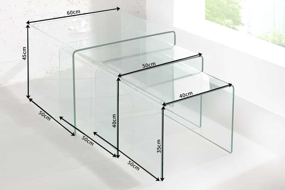 Lote de 3 mesas auxiliares transparentes de cristal FANTOME 60 cm