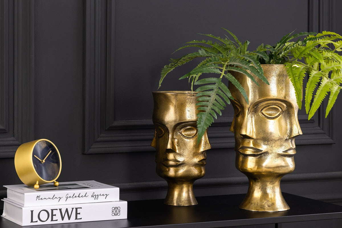Ensemble fait main de 2 vases FACE 40 cm laiton antique métal pots de fleurs