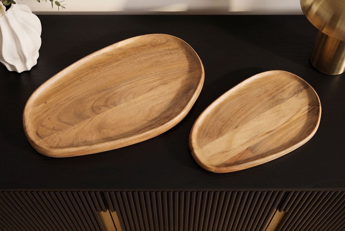 Ensemble massif de 2 plateaux AMAZONAS Planche de service en bois de manguier naturel finition crème 55 cm
