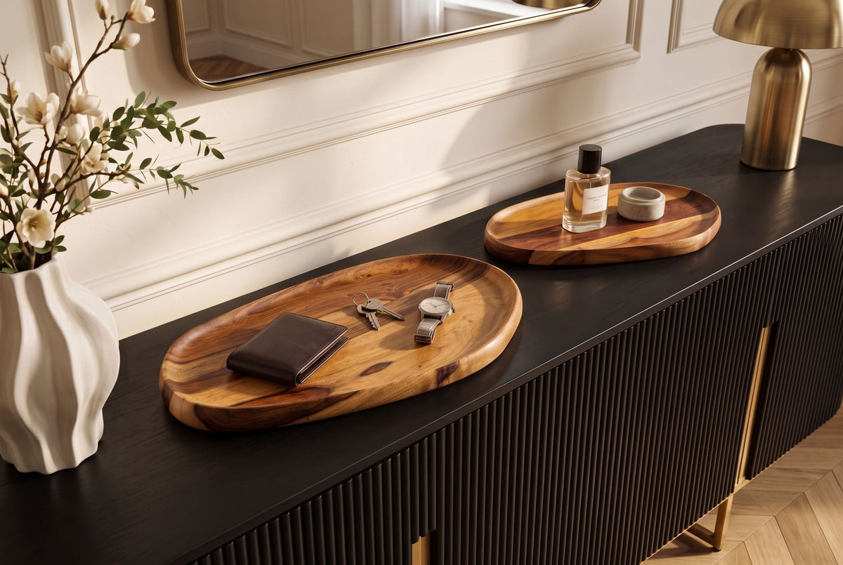 Ensemble solide de 2 plateaux AMAZONAS Planche de service 55 cm finition pierre de Sheesham marron