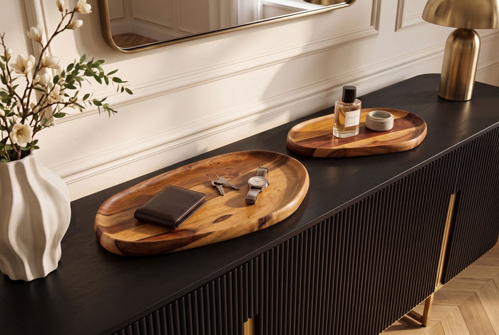 Ensemble solide de 2 plateaux AMAZONAS Planche de service 55 cm finition pierre de Sheesham marron