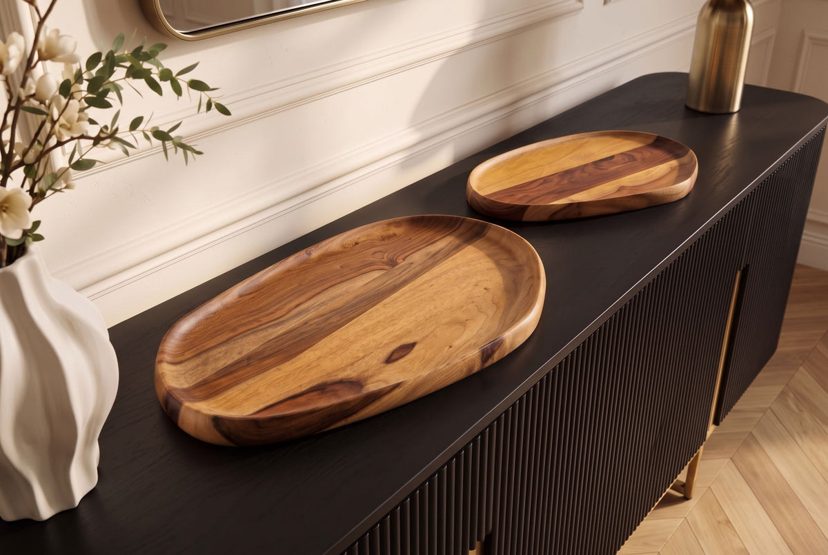 Ensemble solide de 2 plateaux AMAZONAS Planche de service 55 cm finition pierre de Sheesham marron