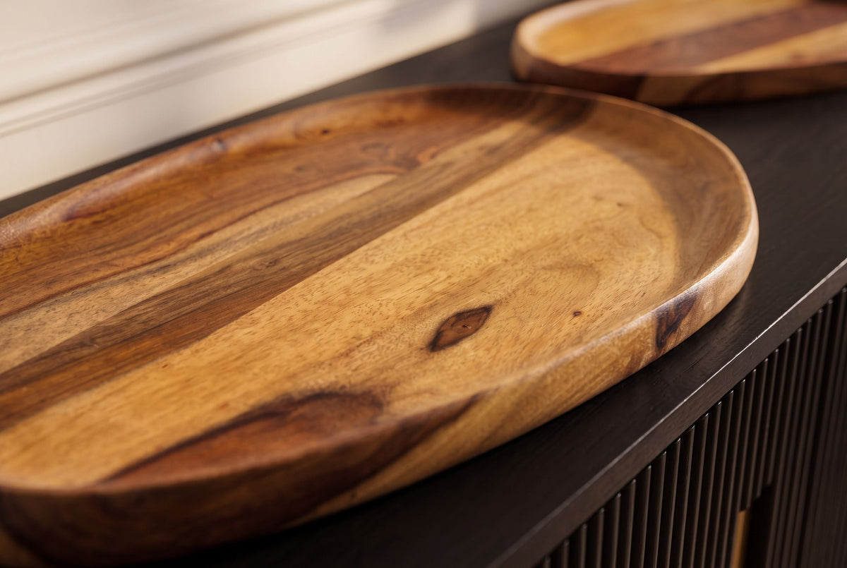 Ensemble solide de 2 plateaux AMAZONAS Planche de service 55 cm finition pierre de Sheesham marron