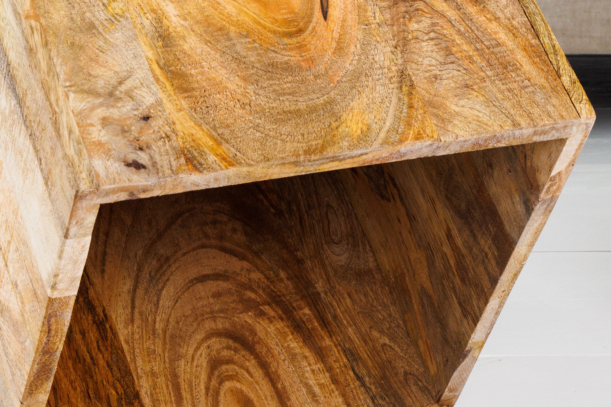 Sólido juego de 2 mesas auxiliares CURACAO Mesa de centro cúbica de 45 cm en madera de mango natural, fabricada a mano