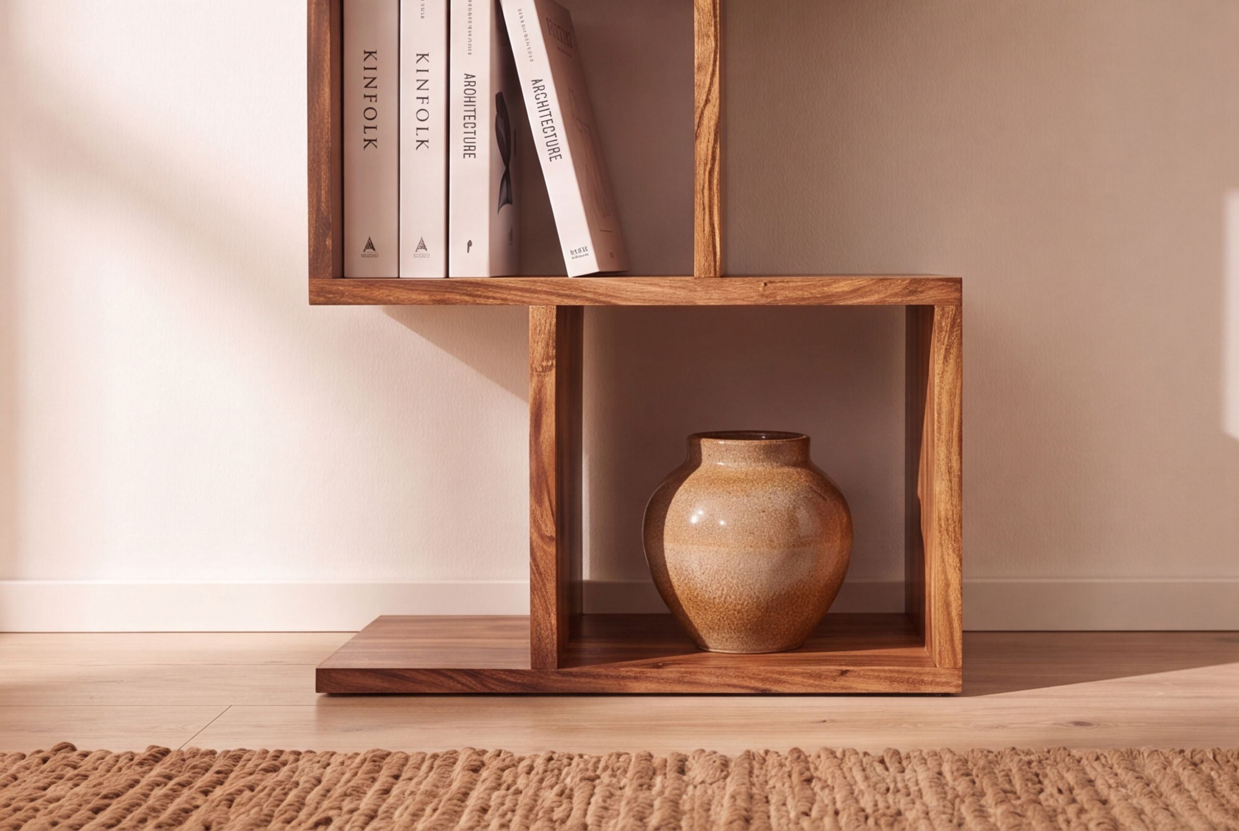 Etagère cube massive MAKASSAR 150cm marron finition pierre Sheesham grain unique