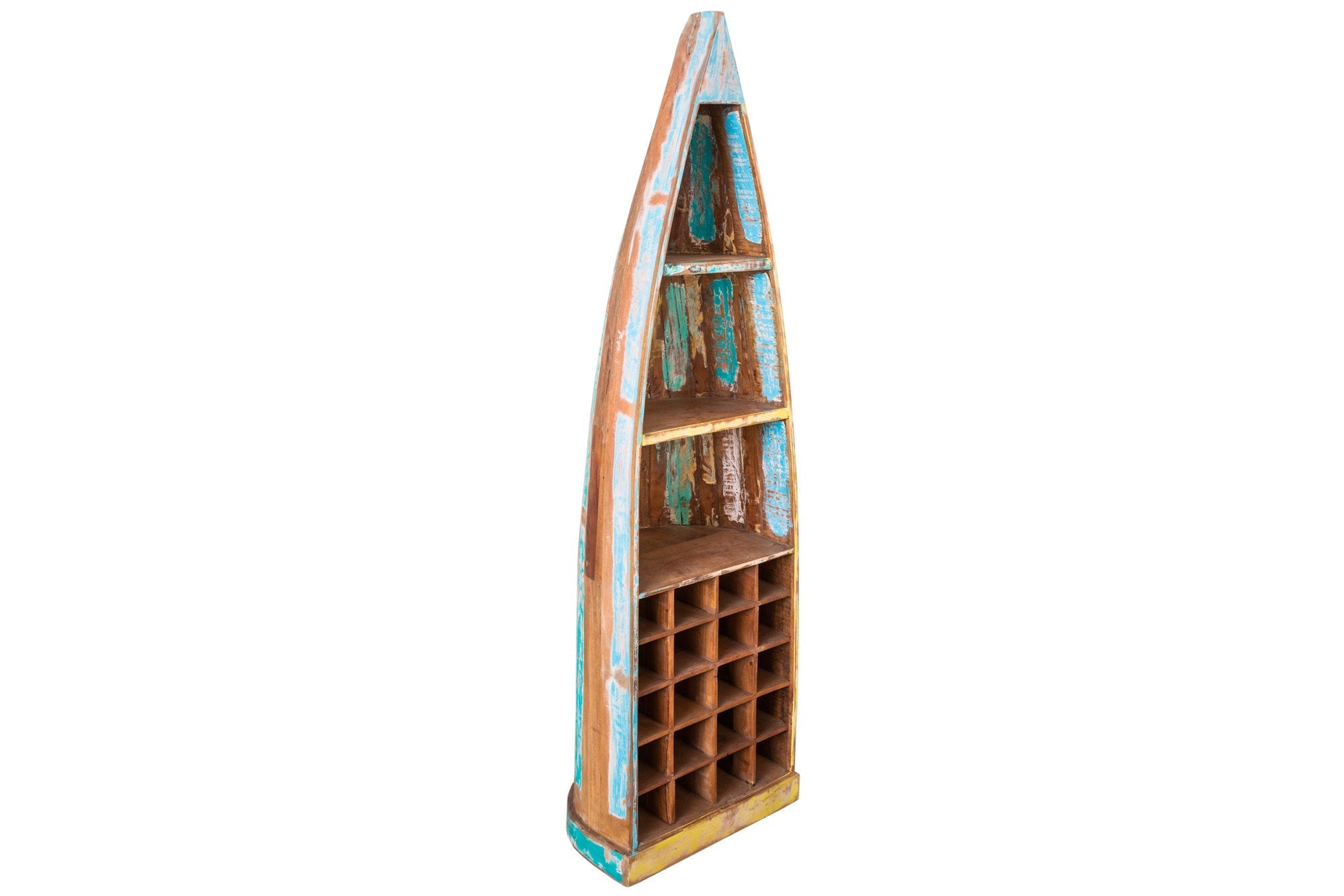 Etagère décorative pour bateau JAKARTA 190cm en bois massif coloré issu de bateaux de pêche recyclés casier à vin