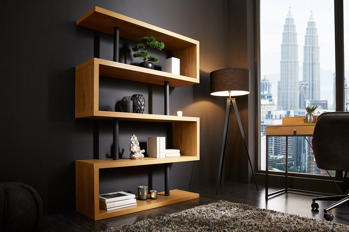 Etagère design SNAKE Bibliothèque 165cm aspect chêne avec cinq étagères