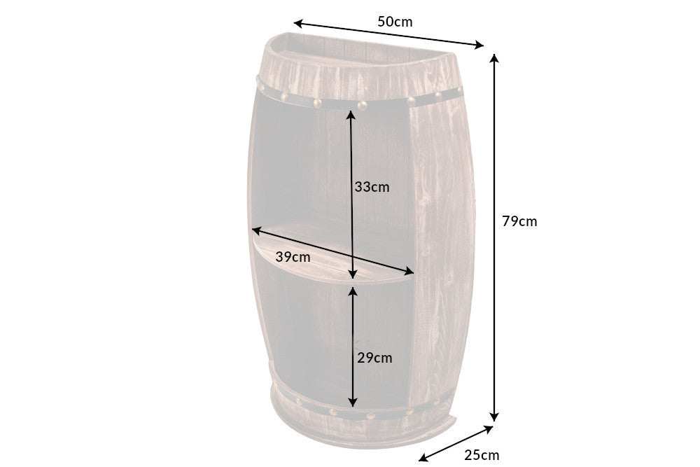 Etagère élégante BODEGA 79cm pin naturel demi fût de vin Shabby Chic