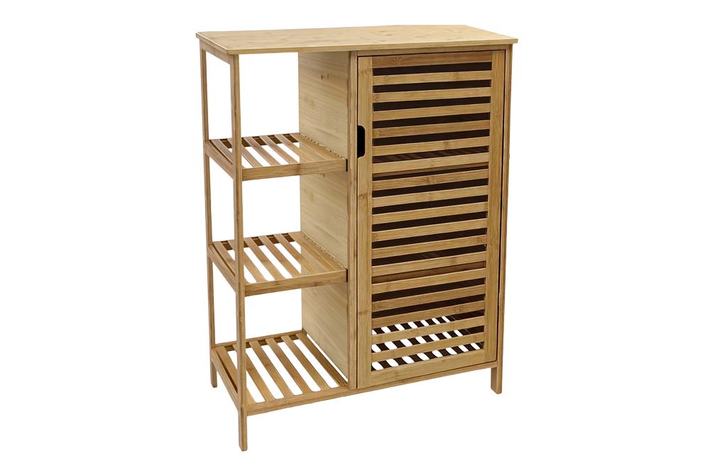 Etagère en bois massif ZEN-BO 90cm bambou naturel avec porte à lattes