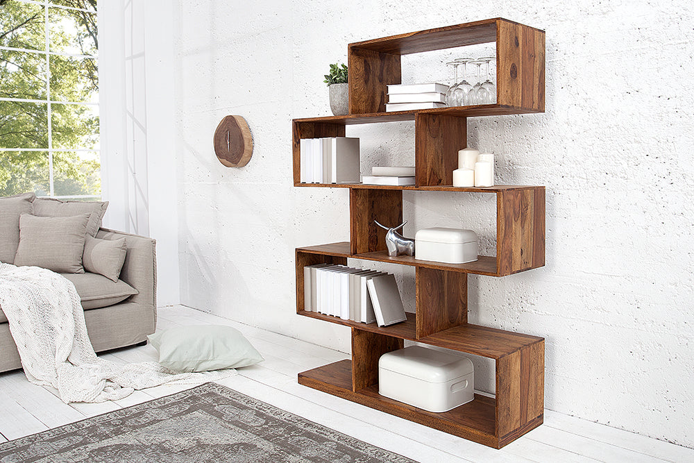 Etagère massive MAKASSAR XL 150cm bibliothèque finition pierre Sheesham marron