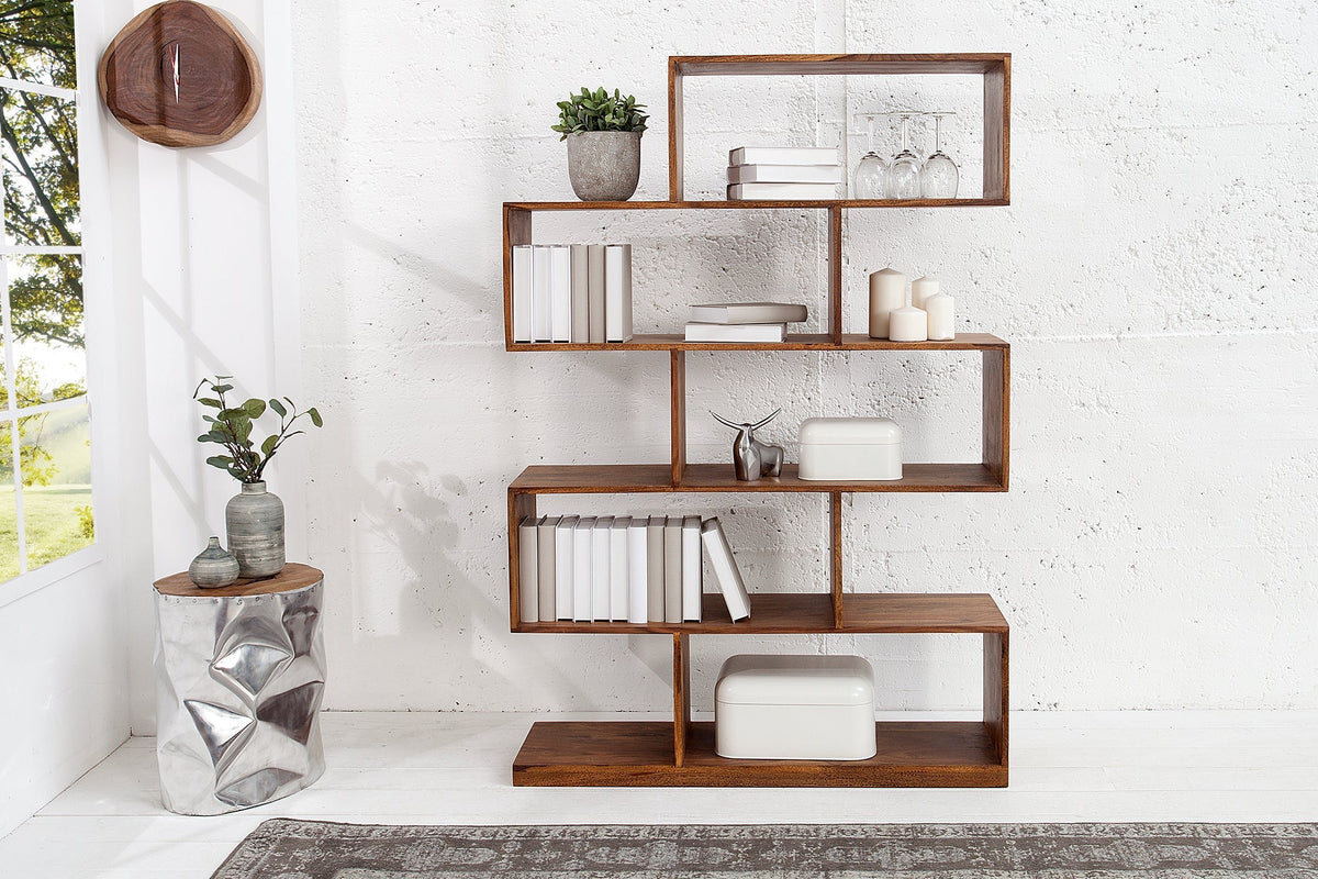 Etagère massive MAKASSAR XL 150cm bibliothèque finition pierre Sheesham marron