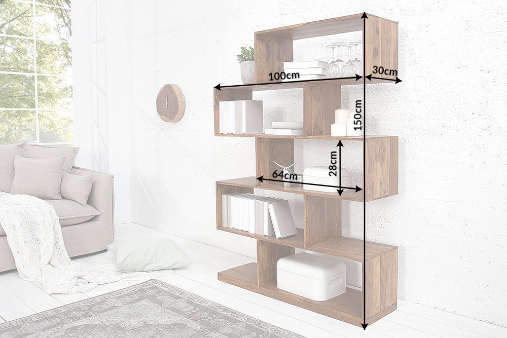 Etagère massive MAKASSAR XL 150cm bibliothèque finition pierre Sheesham marron
