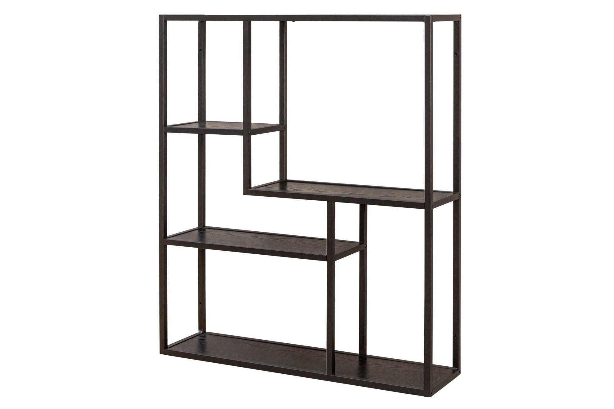 Etagère murale industrielle SLIM LINE 90cm frêne noir cinq étagères