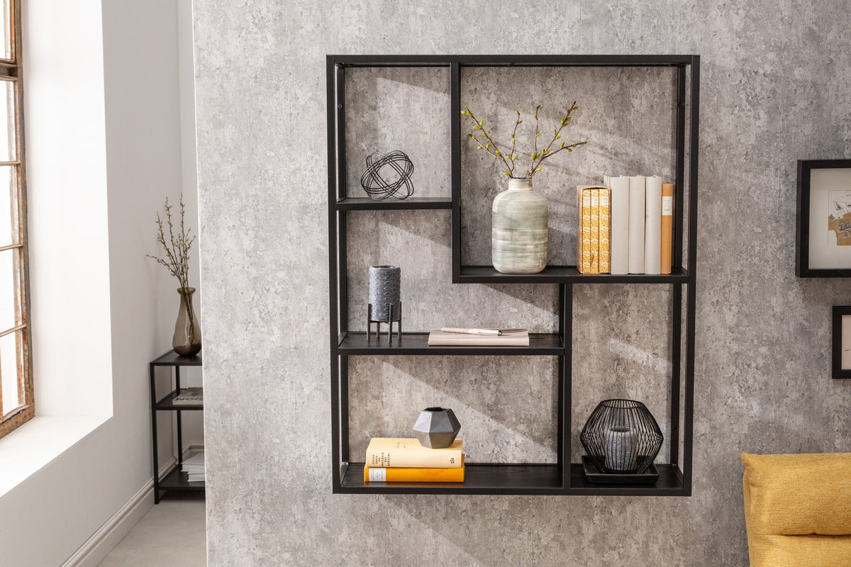 Etagère murale industrielle SLIM LINE 90cm frêne noir cinq étagères