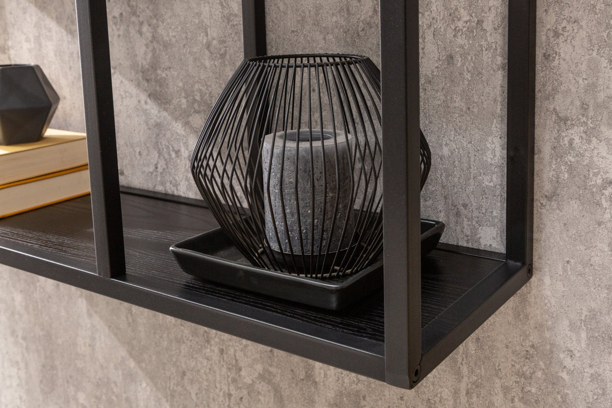 Etagère murale industrielle SLIM LINE 90cm frêne noir cinq étagères