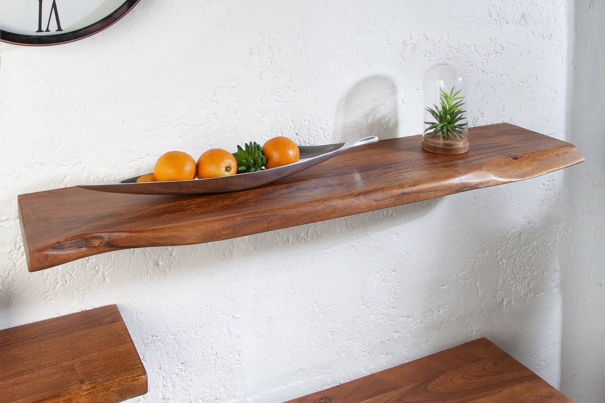 Etagère murale massive MAMMUT 115cm étagère en bois d’acacia avec bordure en arbre