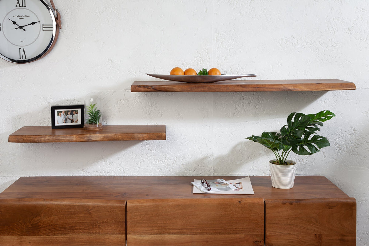 Etagère murale massive MAMMUT 115cm étagère en bois d’acacia avec bordure en arbre