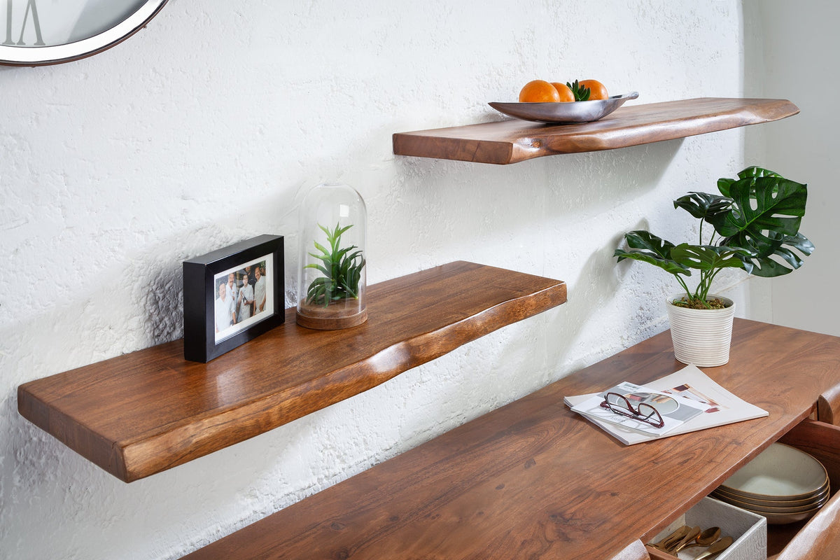 Etagère murale massive MAMMUT 80cm étagère en bois d’acacia avec bordure en arbre