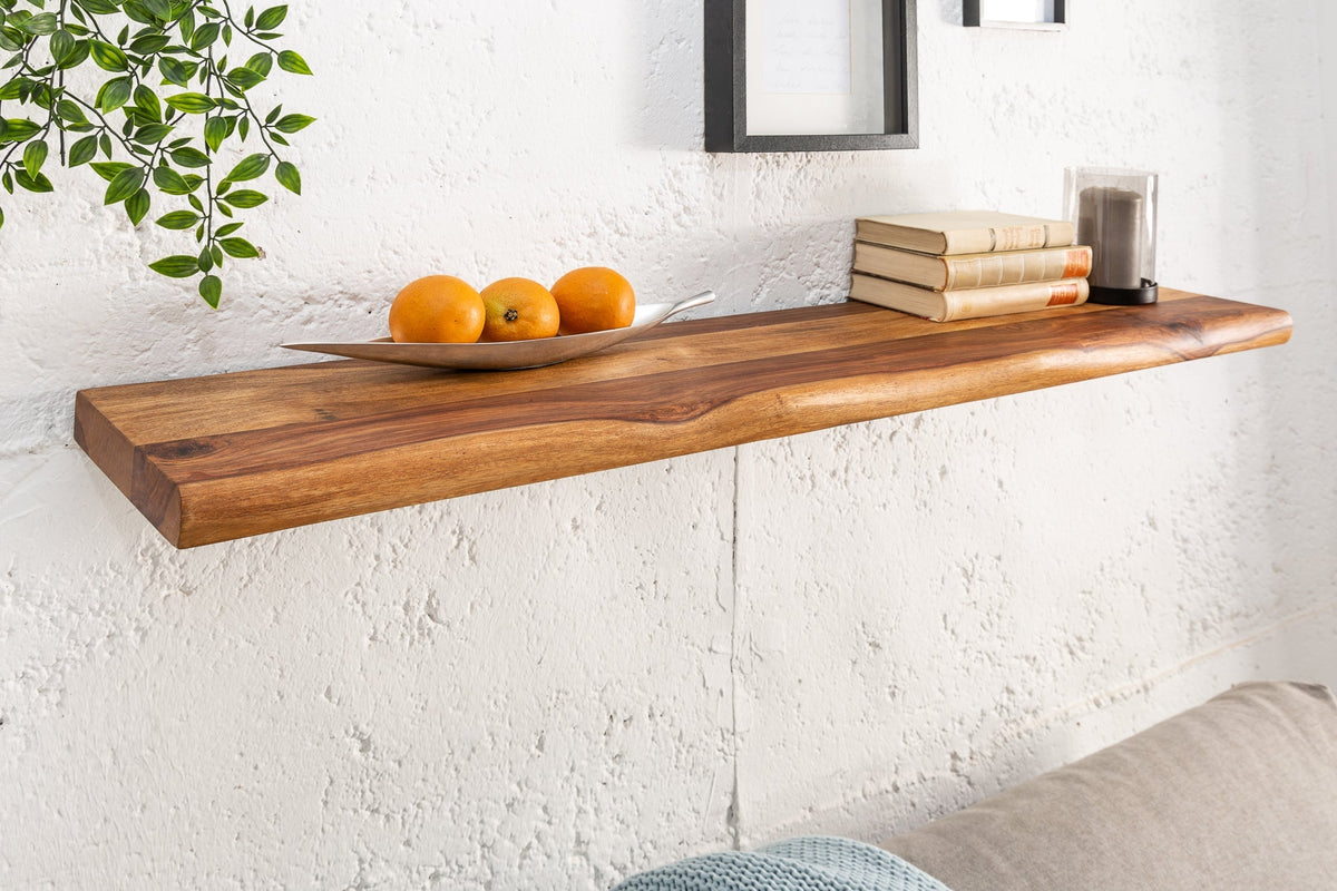 Etagère murale massive MAMMUT 80cm étagère finition pierre Sheesham marron avec bord arbre
