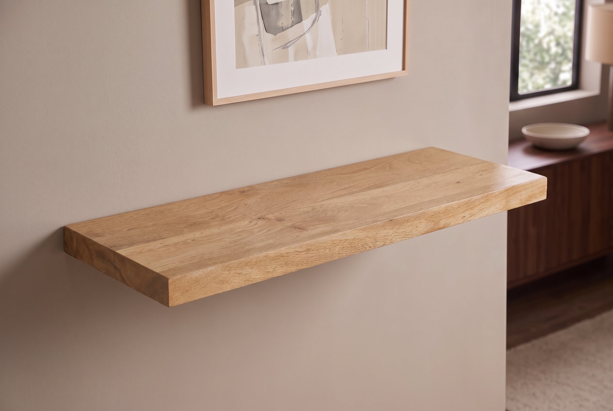 Etagère murale massive PURE 60cm manguier finition crème naturelle étagère enfichable en bois de manguier